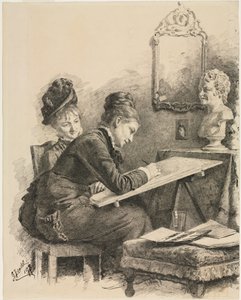 Zwei Frauen zeichnen eine Skulptur, 1878 von Gabriel von Hackl