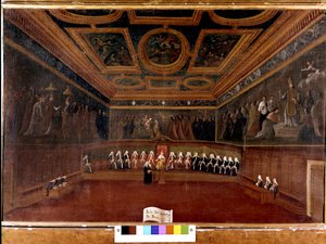 Rat der Zehn im Dogenpalast im 18. Jahrhundert - Sala Del Consiglio di Dieci 1725 - Der Raum des Rates der Zehn, Dogenpalast, Venedig