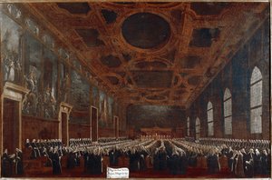 Erste Audienz des Dogen von Venedig vor dem Großen Rat von Gabriele Bella
