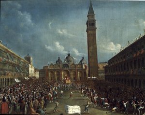 Prozession des Dogen und Geldverteilung an die Bürger auf dem Markusplatz von Gabriele Bella