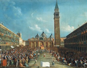 Der Doge wird triumphierend getragen und verstreut Geld auf dem Markusplatz von Gabriele Bella