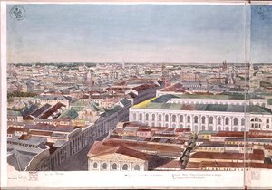 Panorama von Moskau, Darstellung des ehemaligen Marktplatzes und der Börse in Gostiny Dvor