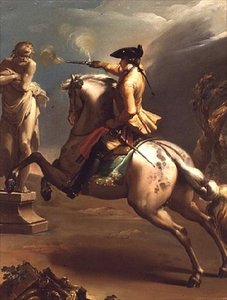 Eine Allegorie: Ein junger Reiter schießt mit einer Pistole auf eine Statue eines alten Mannes von Gaetano Gandolfi