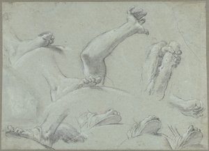 Skizzenblatt mit Studien von Füßen, Händen und einem Arm
