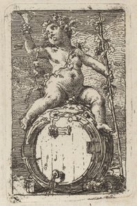 Der kleine Bacchus reitet auf einem Weinfass