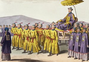 Kaiser Chien Lung im Triumph getragen, Tafel 18 aus Le Costume Ancien et Moderne von Jules Ferrario, veröffentlicht ca. 1820er-30er Jahre von Gaetano Zancon