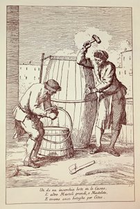Böttcher bei der Arbeit, Gravur von Gaetano Gherardo Zompini aus Die Künste des Alltagslebens in der Stadt Venedig, Italien von Gaetano Zompini