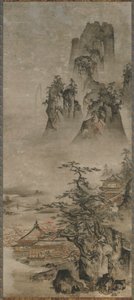 Landschaft: Berge, Bach und Häuser von Gakuo Zokyu