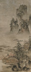 Landschaft: Berge, Bach und Häuser, Muromachi-Periode, frühes 16. Jahrhundert von Gakuo Zokyu