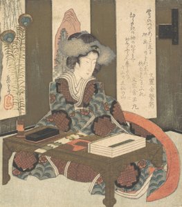 Eine Dame, die ein Gedicht schreiben will von Gakutei