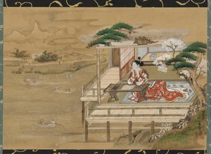 Murasaki Shikibu komponiert die Geschichte von Genji in Ishiyamadera, Edo-Periode, 19. Jahrhundert