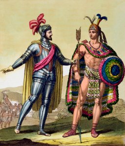 Die Begegnung zwischen Hernando Cortes und Montezuma II, Mexiko, 1519 ca. 1820-1839