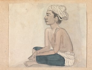 Mann mit einem blauen Tuch über den Beinen von Gangaram Chintaman Tambat