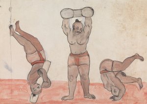 Drei Jeyties beim Üben von Gangaram Chintaman Tambat