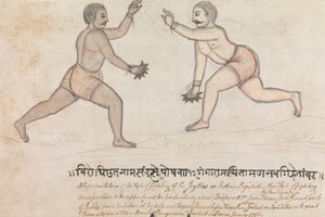 Zwei kämpfende Jeyties von Gangaram Chintaman Tambat