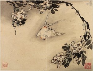 Blumen-und-Vogel-Fingerzeichnung aus einem Album mit zehn Blättern von Gao Qipei