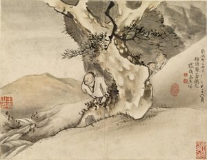 Mann, der an einem Baum vorbeigeht von Gao Qipei