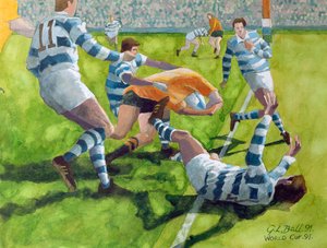 Rugbyspiel: Australien gegen Argentinien im Weltcup, 1991 von Gareth Lloyd Ball