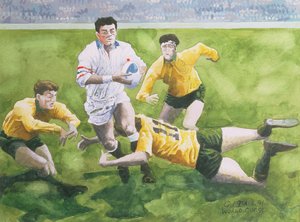 Rugbyspiel: England gegen Australien im Weltcup-Finale, 1991, Will Carling wird getackelt von Gareth Lloyd Ball