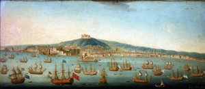 Blick auf die Bucht von Neapel mit der Flotte von Admiral Byng vor Anker von Gaspar Butler