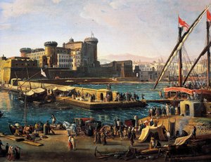 Blick auf Castel Nuovo von den Docks in Neapel von Gaspar van Wittel