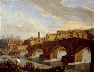 Ansicht des Tiber auf Höhe der Ponte Rotto in Rom von Gaspar van Wittel