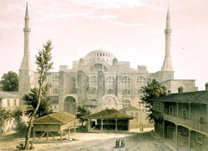 Hagia Sophia, Tafel 16: Hauptfassade, graviert von Louis Haghe, veröffentlicht 1852 von Gaspard (after) Fossati