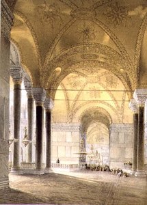 Hagia Sophia, Tafel 7: Eingang zum Kirchenschiff, graviert von Louis Haghe, veröffentlicht 1852