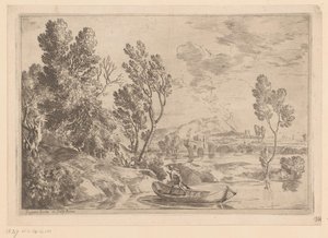 Flusslandschaft mit Mann im Boot