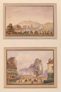 Angriff auf Clos Saint-Lazare im Juni 1848 und der Angriff auf die Barrikade am Eingang des Faubourg Saint-Antoine mit dem Tod von General Francois de Negrier, 25. Juni 1848 von Gaspard Gobaut
