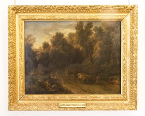 Klassische Landschaft mit einem Ochsenkarren und Figuren