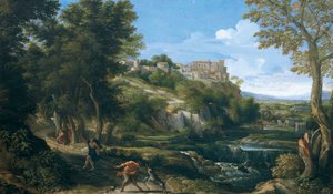 Landschaft mit tanzendem Faun und Nymphe (1667-1668) von Gaspard Poussin Dughet