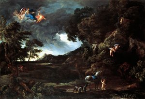 Landschaft mit der Vereinigung von Dido und Aeneas, ca. 1664-48 von Gaspard Poussin and Maratta or Maratti Carlo Dughet