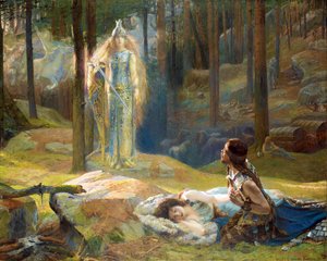 Die Offenbarung. Brunhilde entdeckt Siegmund und Sieglinde