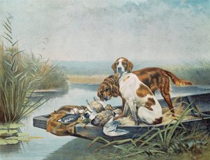 Jagderinnerungen: „Hunde und Wild“ Aquarell von Jules und Gaston Gelibert (19. Jahrhundert) Paris, dekorative Künste von Gaston Gelibert