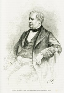 Porträt von Edouard Charton. Gravur von G.Vuillier nach einem Foto von Adam Salomon zur Illustration des Artikels M. Charton von Paul Laffite von Gaston Vuillier
