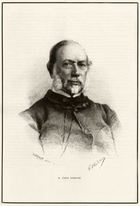 Porträt von Emile Templier (1821-1891), Mitarbeiter von Louis Hachette (1800-1864), verantwortlich für die Herstellung des „Tour du monde“. Gravur von G. Vuillier, zur Illustration der Geschichte „Von Paris nach Tonkin, durch das unbekannte Tibet“ von Gabr von Gaston Vuillier