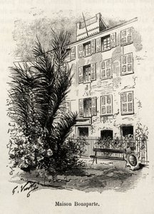 Die Fassade des Hauses Bonaparte, in dem Napoleon Bonaparte (1769-1821) nicht ist. Gravur und Geschichte 