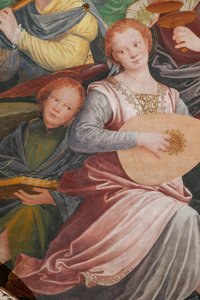 Detail der Himmelfahrt der seligen Jungfrau, bekannt als "Der Chor der musizierenden Engel" von Gaudenzio Ferrari