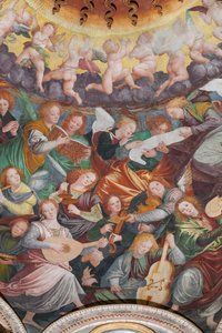 Detail der Himmelfahrt der seligen Jungfrau, bekannt als "Der Chor der musizierenden Engel", Kuppel des Querschiffs, ab 1534