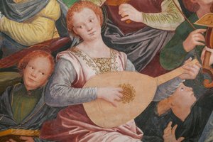 Detail der Himmelfahrt der seligen Jungfrau, bekannt als "Der Chor der musizierenden Engel", Kuppel des Querschiffs, ab 1534 von Gaudenzio Ferrari