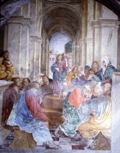 Diskussion Jesu mit den Doktoren im Tempel. Fresko von Gaudenzio Ferrari (1475 - 1546), Kirche Santa Maria delle Grazie, Varallo von Gaudenzio Ferrari