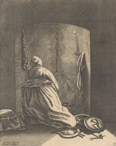 Eine Frau beim Kochen, Platte 3 aus Fünf weibliche Beschäftigungen, ca. 1640-57