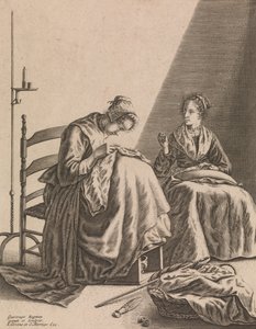 Zwei Frauen beim Nähen, Platte 1 aus Fünf weibliche Beschäftigungen, ca. 1640-57
