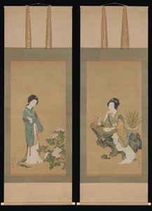 Yanji mit Orchideen und Yang Guifei mit Pfingstrosen, 1785 von Genki