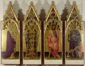 Vier Heilige aus dem Quaratesi-Polyptychon: Maria Magdalena, St. Nikolaus, St. Johannes der Täufer und St. Georg, 1425 (Tempera auf Holz) von Gentile da Fabriano