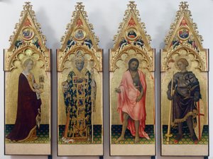 Vier Heilige des Quaratesi-Polyptychons, Heilige Maria Magdalena, Heiliger Nikolaus von Bari, Heiliger Johannes der Täufer und Heiliger Georg von Gentile da Fabriano