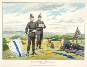 Senden eines Semaphorsignals mit Flaggen, ca. 1880