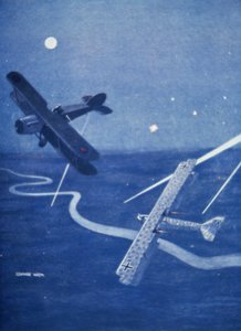 Bristol-Kämpfer greift deutschen Gotha-Bomber über London bei Nacht an