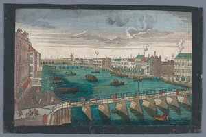 Ansicht der Binnen-Amstel zwischen der Blauwbrug und der Hogesluis in Amsterdam von Georg Balthasar Probst